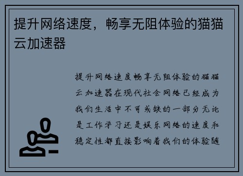 提升网络速度，畅享无阻体验的猫猫云加速器